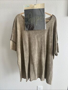 Relaxed Olive Tunic Top with Iron on Art